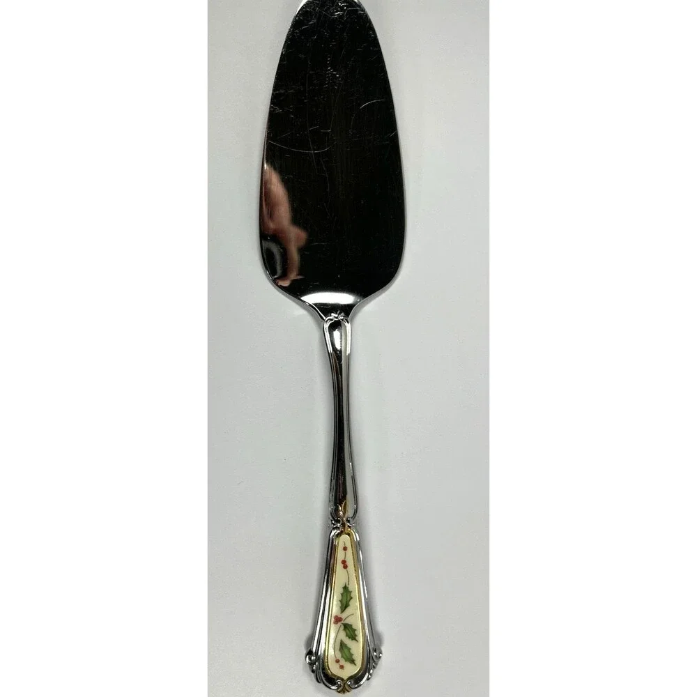 Lenox HOLIDAY Stainless Pastry Server 18/8 Japan Gold Accent Off White - 10